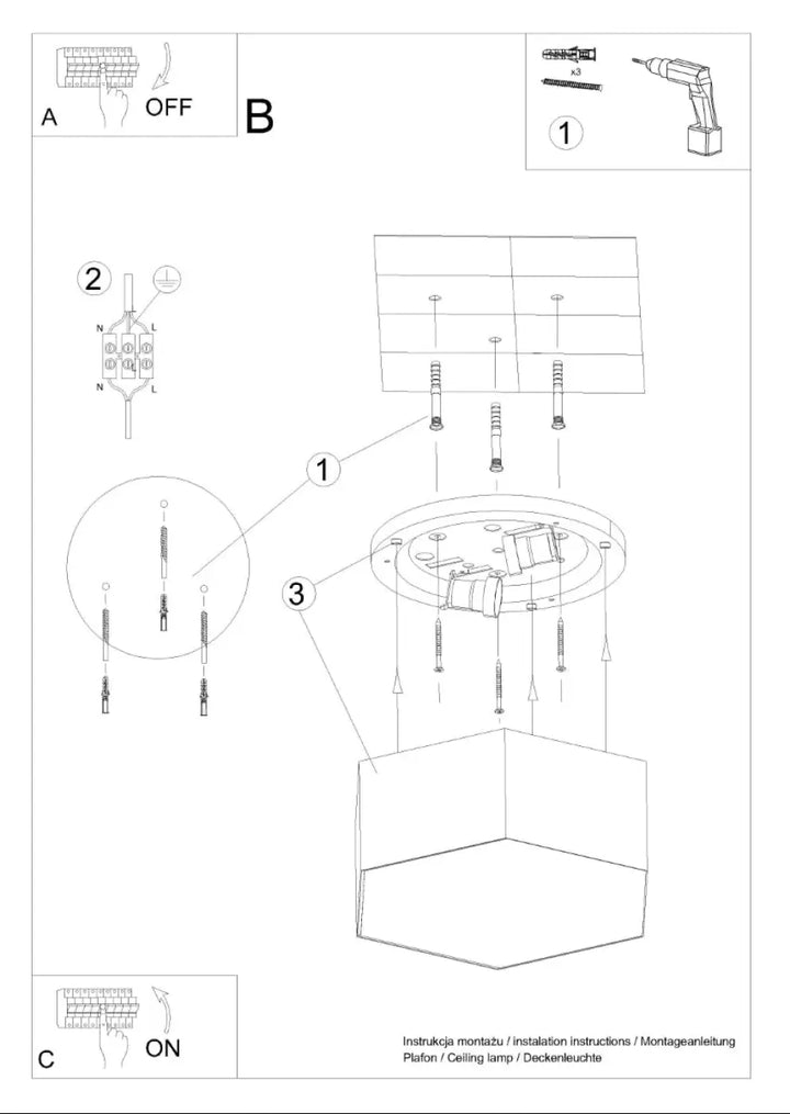 Luminaire plafonnier sunde 15 blanc avec base hexagonale et formes géométriques multiples et réglables