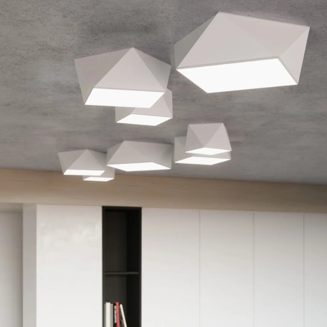 Plafonnier hexa 35 blanc avec lumières géométriques modernes et design angulaire pour éclairage exclusif