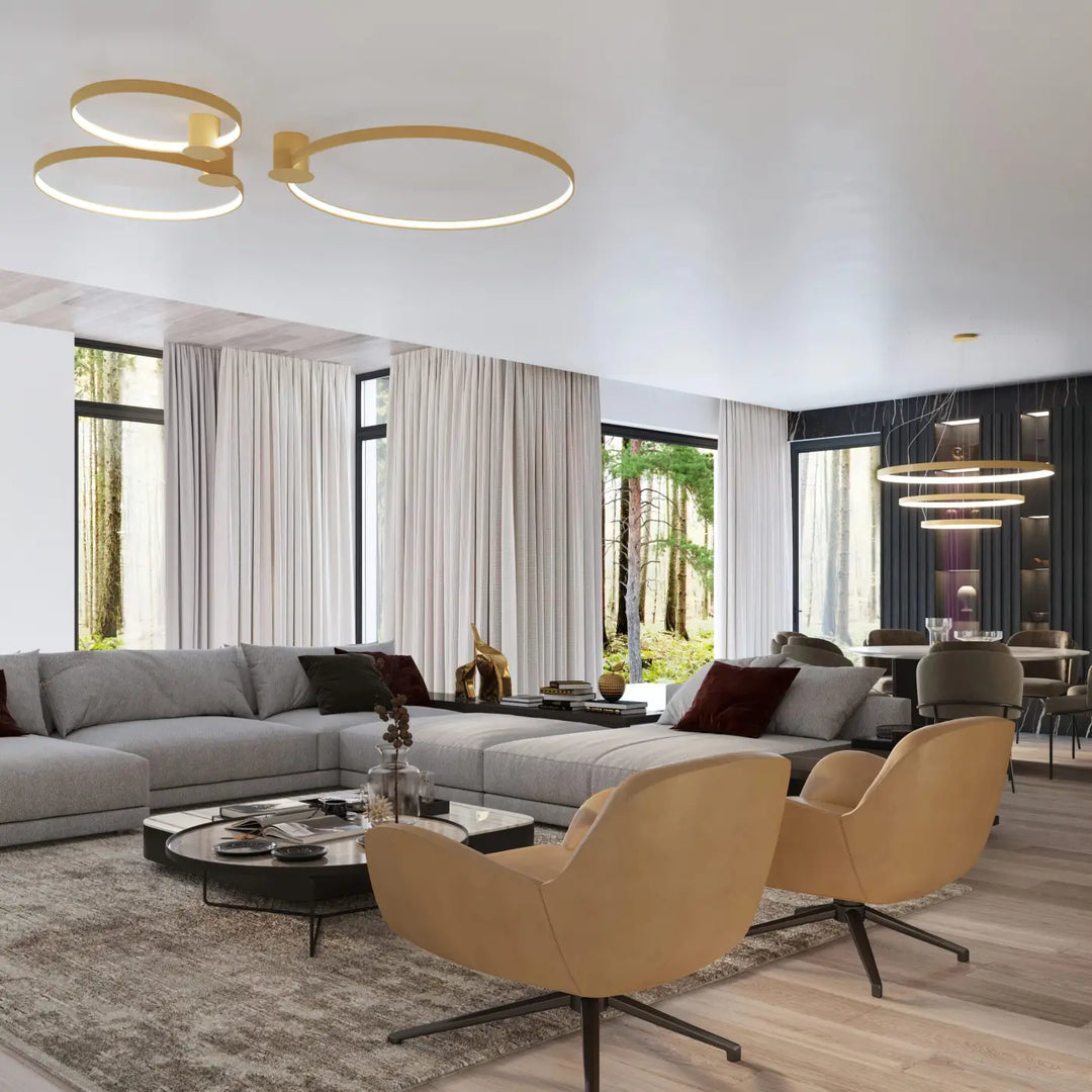 Plafonnier rio doré moderne avec modules led et efficacité lumineuse élevée design circulaire minimaliste