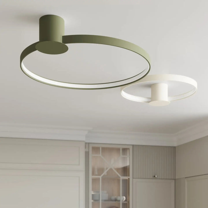 Luminaire plafonnier collection rio vert olive design moderne avec anneau led intégré et forme circulaire minimaliste