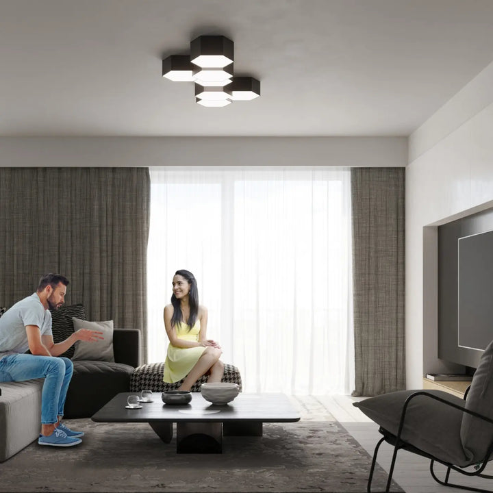 Luminaire plafonnier sunde 13 noir avec formes géométriques hexagonales modernes et design en grappe
