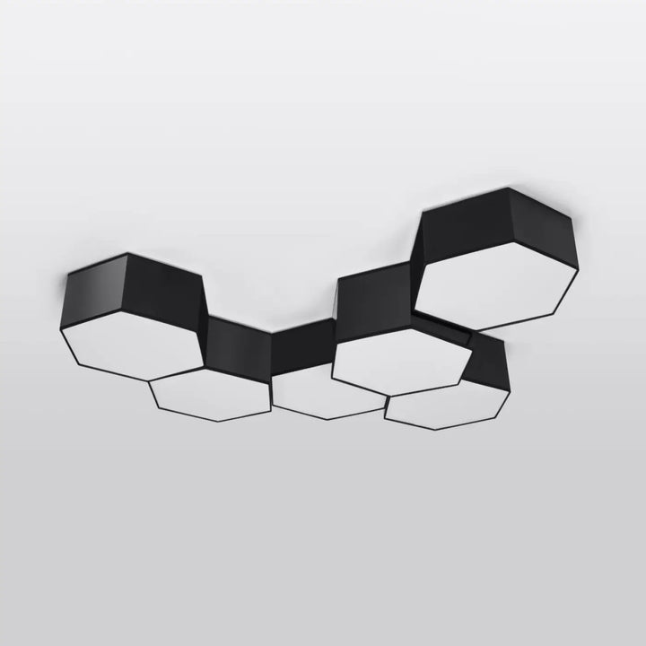 Luminaire plafonnier sunde 13 noir avec formes géométriques modernes en hexagone et design élégant en métal noir