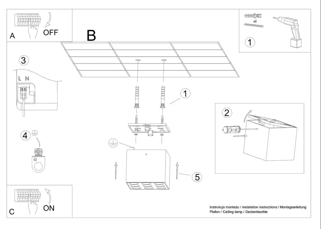 Plafonnier ozzy noir avec panneaux multiples design moderne idéal pour une combinaison parfaite en éclairage intérieur