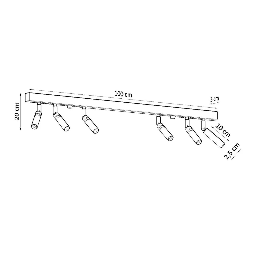 Luminaire plafonnier moderne eyetech 6 noir 100 cm avec six spots réglables style industriel et d’ambiance loft