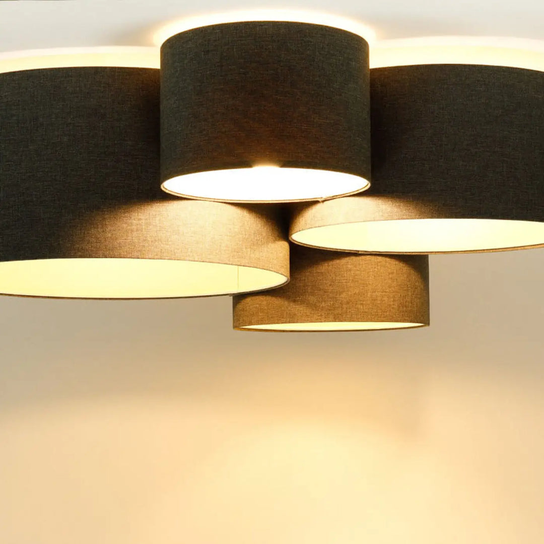 Luminaire plafonnier 4 flames boho élégant en tissu noir avec intérieur chaud naturel pour plafond moderne