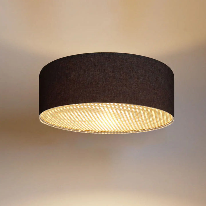 Luminaire plafonnier boho elegant gris marron avec abat-jour en tissu texturé et éclairage led chaud et diffus