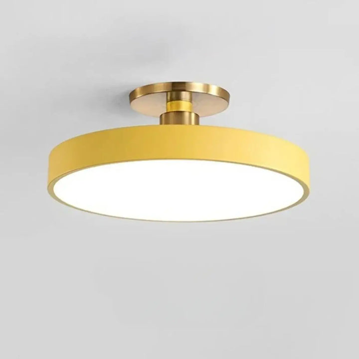 Luminaire plafonnier bisco en forme circulaire jaune avec base en laiton finition pour lumière blanche plafond