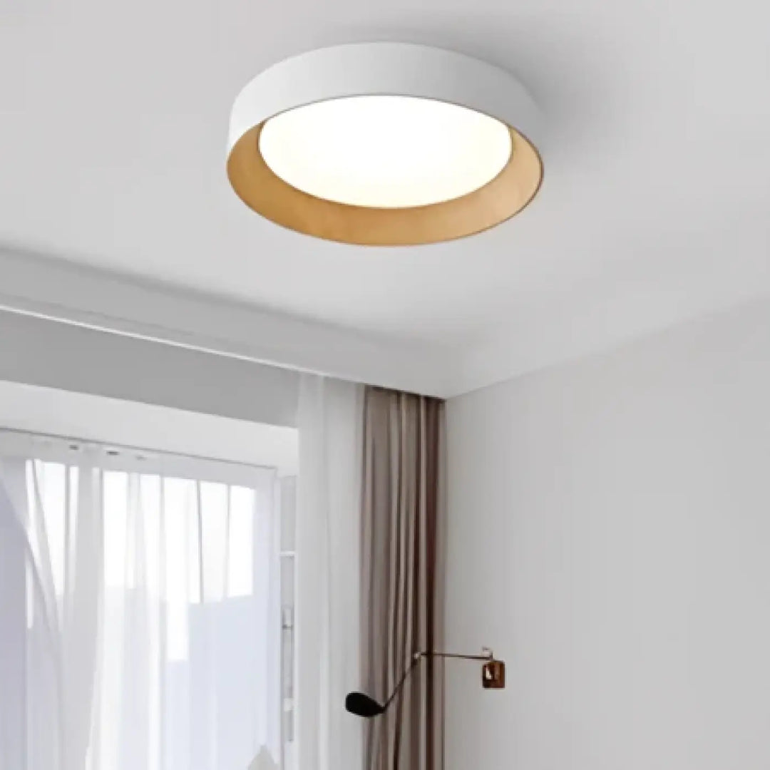 Luminaire plafonnier moderne blanc avec anneau en bois rond pour un éclairage élégant et contemporain