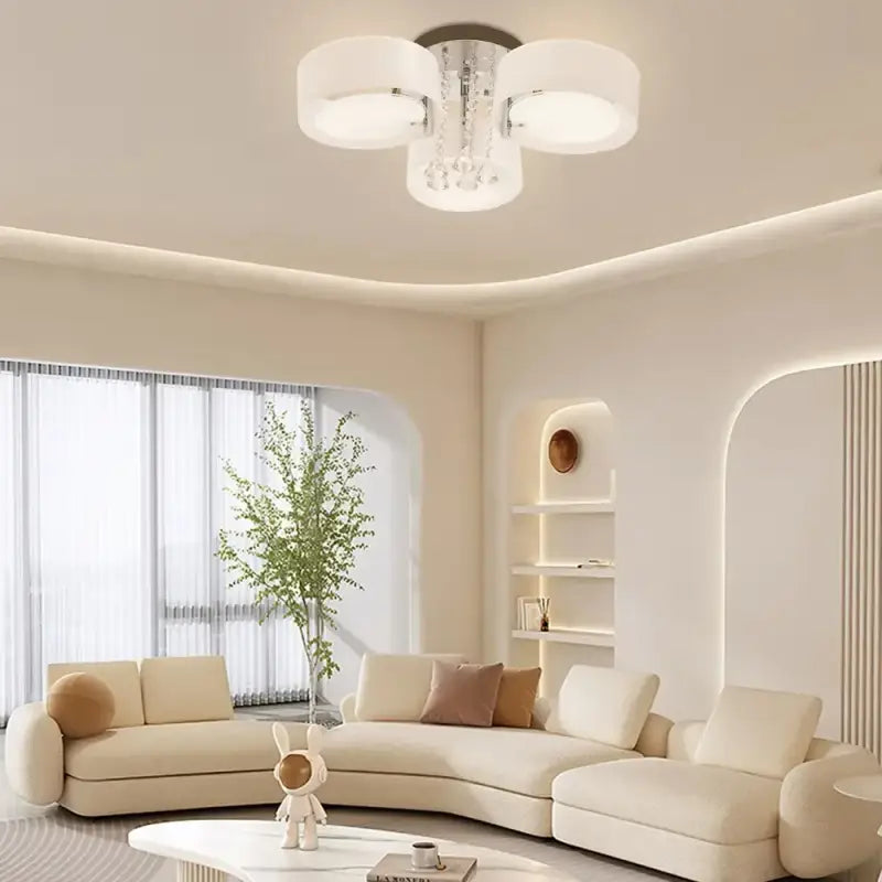 Luminaire Plafonnier Moderne Trois Abat Jours Verre Blanc Chromé
