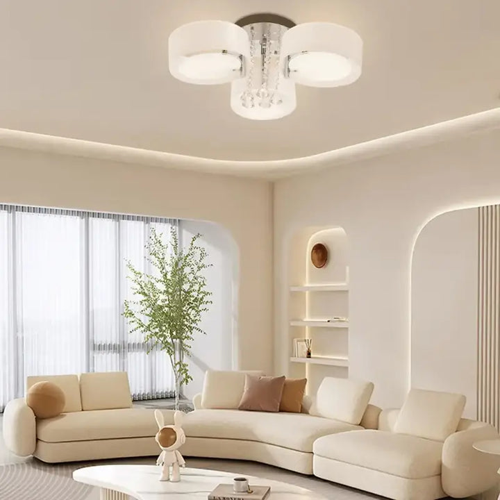 Luminaire Plafonnier Moderne Trois Abat Jours Verre Blanc Chromé