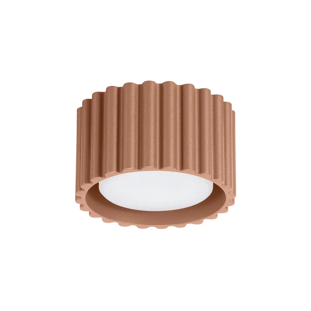 Plafonnier luminaire aura 1 moka cuivre avec forme unique inspirée et diffuseur blanc circulaire lisse