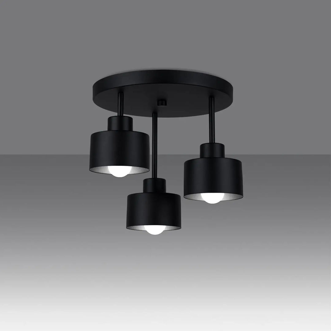 Luminaire plafonnier savar 3 noir avec trois abat-jours cylindriques noirs mat design klasyka w najlepszym