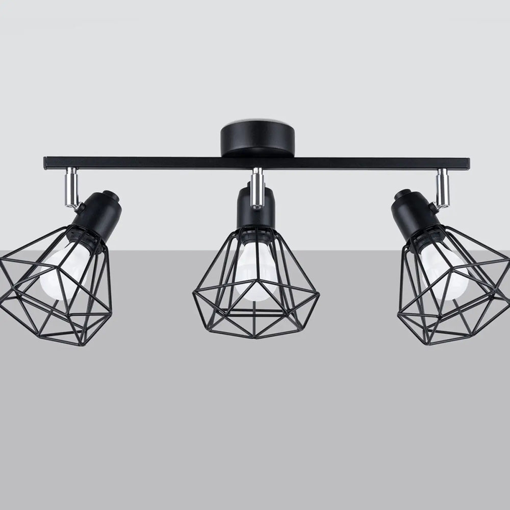 Luminaire plafonnier série artemis 3 noir avec trois cages géométriques réglables créera une atmosphère intime
