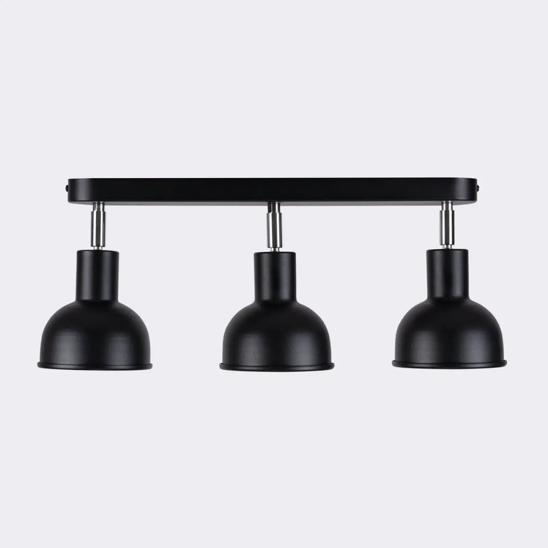 Luminaire plafonnier elba 3 noir en métal mat industriel avec trois lampes et éléments subtils minimalisme combiné