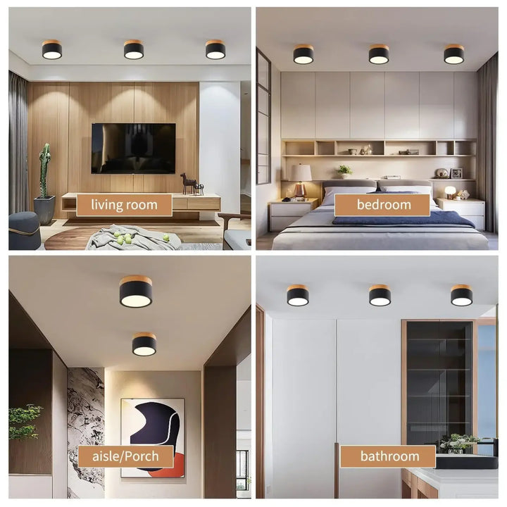 Luminaire plafonnier noir et bois design moderne au style épuré