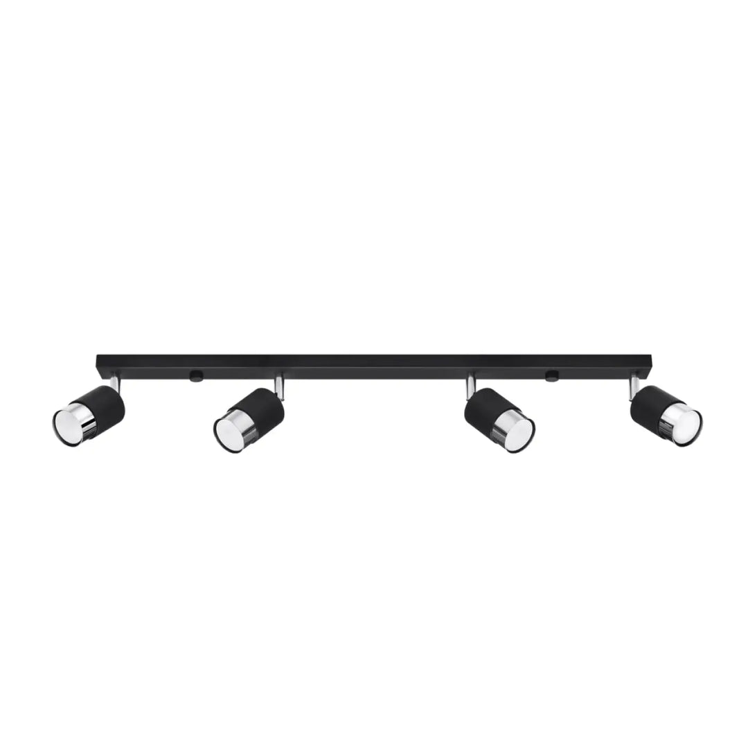 Plafonnier applique moderne nero 4 noir chrome avec quatre spots ajustables en finition mate noire et chrome