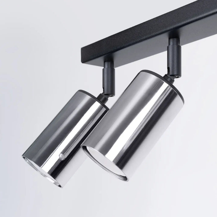Plafonnier winx noir chrome design moderne avec spots cylindriques en chrome et support noir pour éclairage intérieur élégant