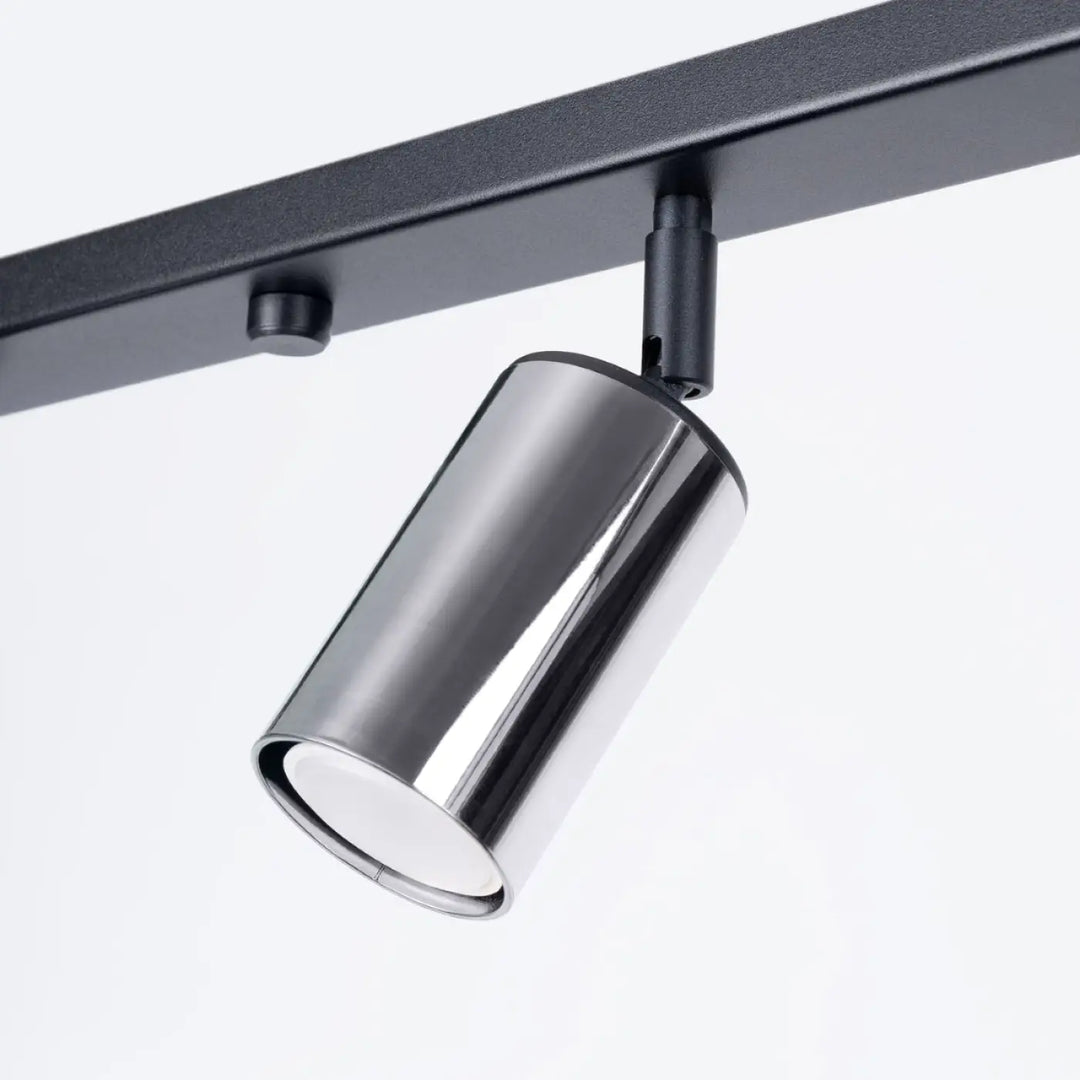 Luminaire plafonnier winx 6l avec lampe winx allie design chrome cylindrique et support noir robuste