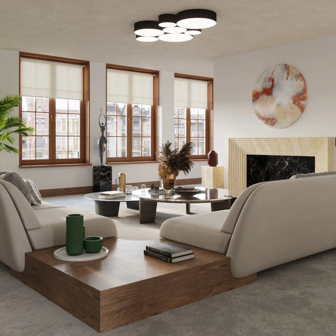Luminaire plafonnier arena 35 noir avec éclairage polyvalent et forme riche pour un plafonnier rond moderne