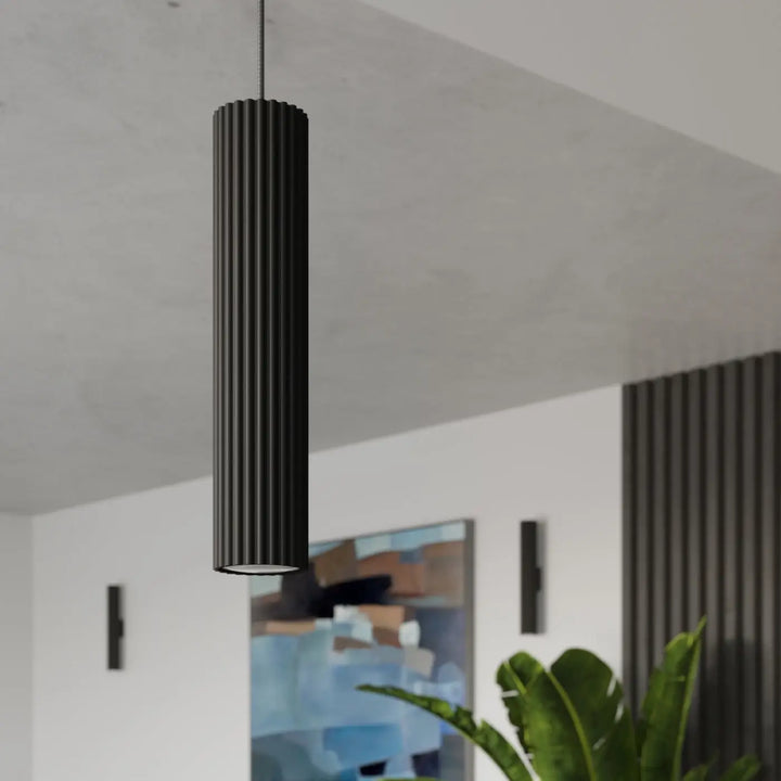 Plafonnier karbon allie noir cylindrique à rainures verticales avec design minimaliste et ampoules gu10 interchangeables
