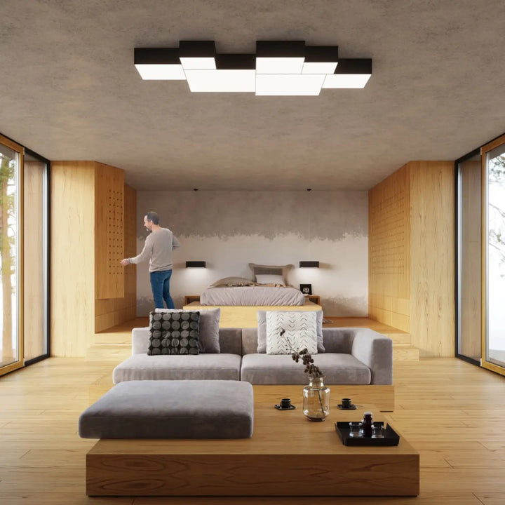 Luminaire plafonnier horus 35 noir avec plafonnier carré et forme riche pour un éclairage polyvalent moderne