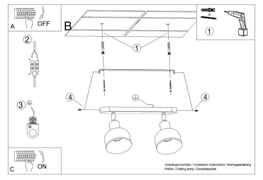 Luminaire plafonnier elba 2 noir avec deux spots cylindriques blancs en métal ajustables minimalisme combiné élégant