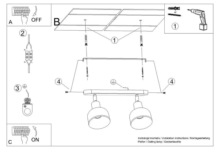 Luminaire plafonnier elba 2 noir avec deux spots cylindriques blancs en métal ajustables minimalisme combiné élégant