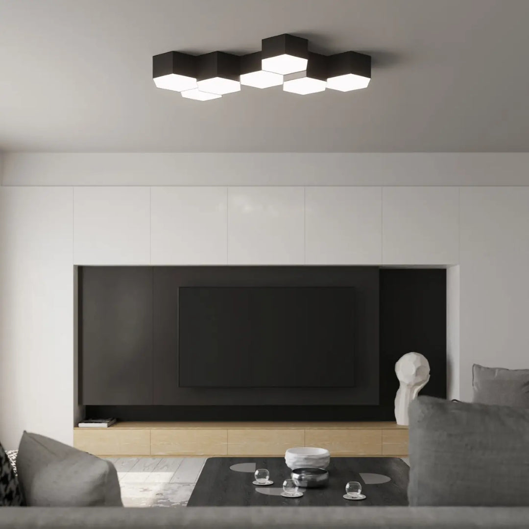 Luminaire plafonnier sunde 15 noir avec panneaux lumineux hexagonaux modernes en formes géométriques