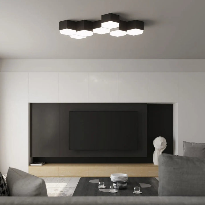 Luminaire plafonnier sunde 15 noir avec panneaux lumineux hexagonaux modernes en formes géométriques
