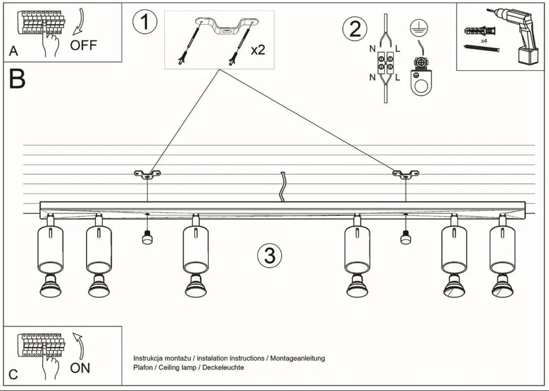 Luminaire plafonnier ring 6l noir avec bras réglables pour plafonnier suspendu créant une atmosphère intérieure élégante