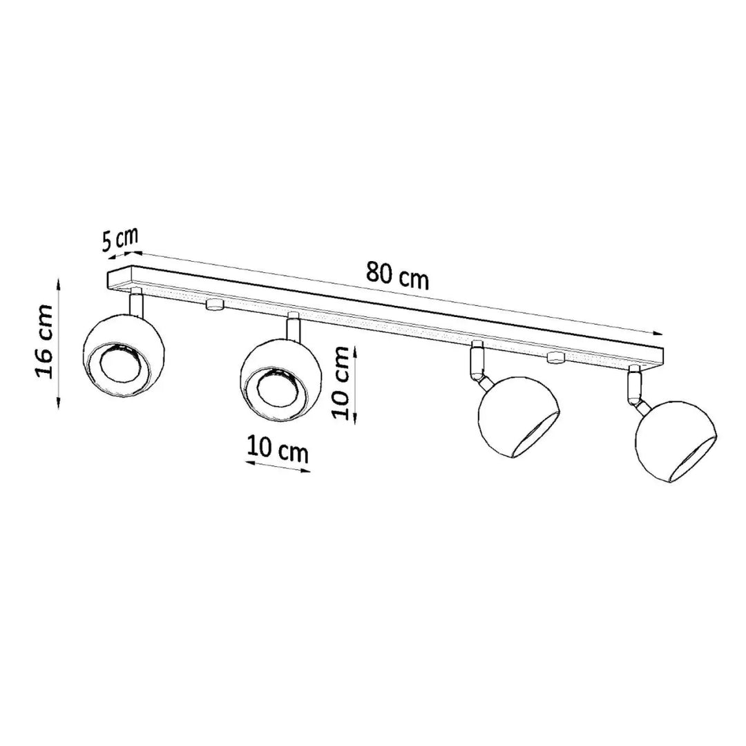 Luminaire plafonnier oculare 4l noir 80 cm avec quatre têtes sphériques ajustables pour éclairez précisément design original
