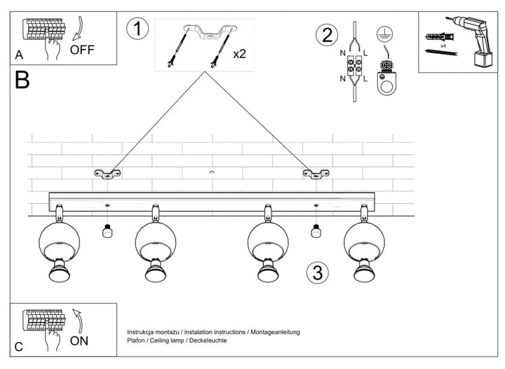 Schéma dinstallation pour plafonnier oculare 4l noir avec éclairez précisément et design original