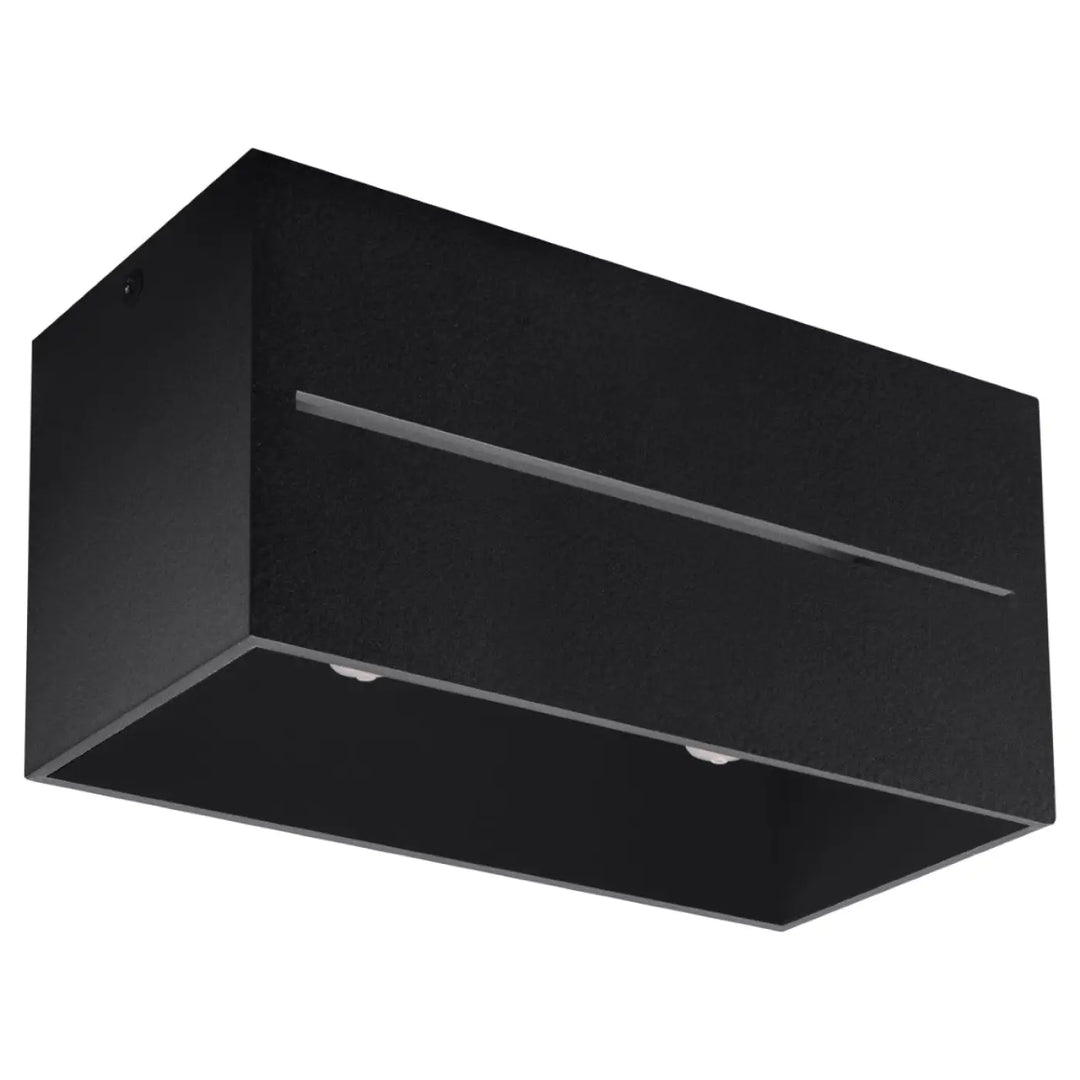 Luminaire plafonnier lobo 2 noir avec deux leds encastrées offrant un spectacle lumineux et une perforation linéaire