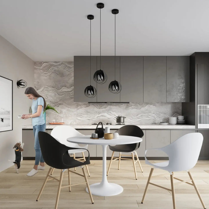 Luminaire plafonnier tulos noir avec lampes tulos en verre sphérique, points lumineux suspendus au design davant-garde exceptionnelle