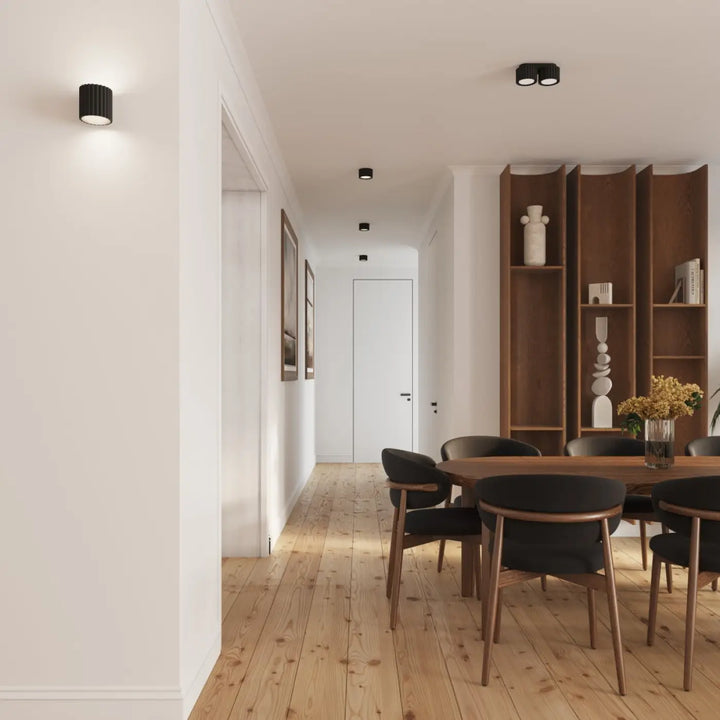 Luminaire plafonnier aura 1 noir avec sconce mural noir moderne forme unique inspirée en design cylindrique nervuré