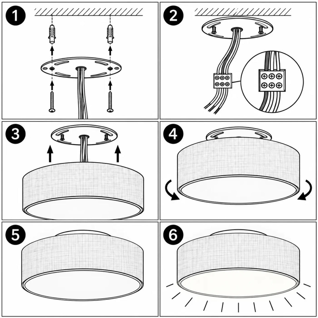 Luminaire plafonnier noir rond avec abat-jour en tissu style contemporain et cadre en métal puRO