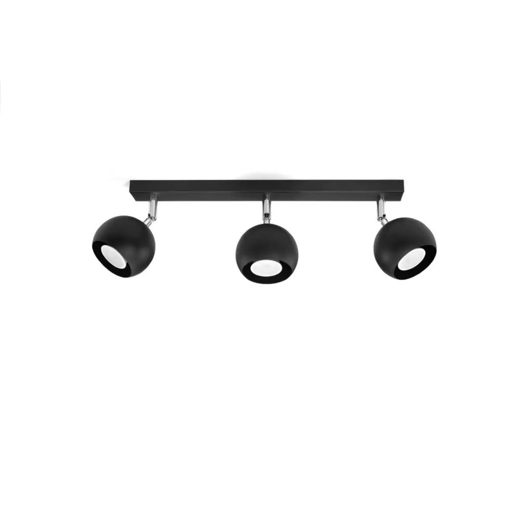 Luminaire plafonnier moderne oculare 3 noir avec finition mate et trois globes sphériques pour éclairez précisément