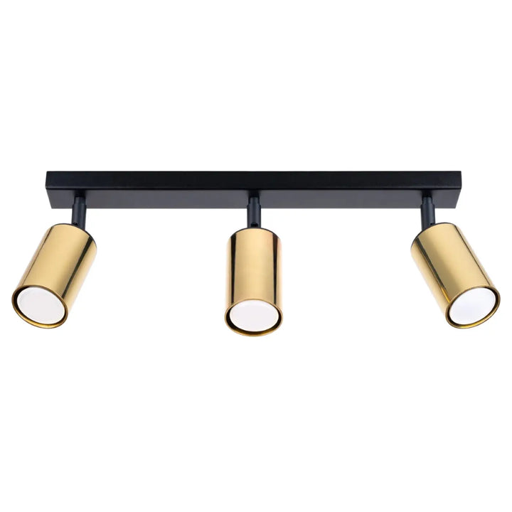 Plafonnier winx noir cooper avec trois spots cylindriques dorés ajustables pour un éclairage moderne