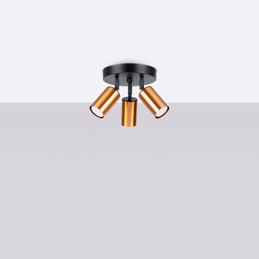 Luminaire plafonnier winx 3p avec trois têtes cylindriques réglables en cuivre sur base noire design winx allie