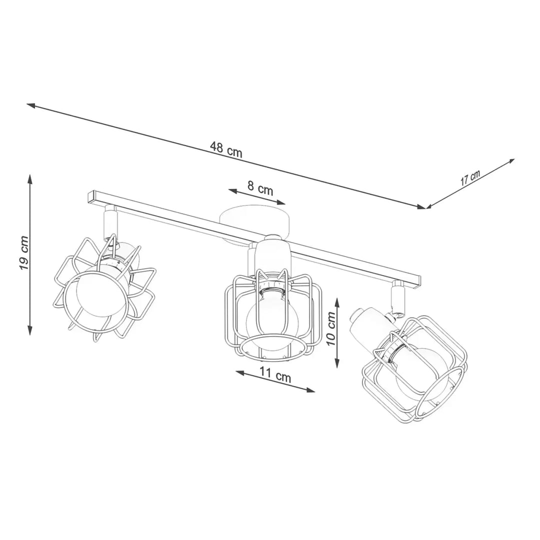 Luminaire plafonnier beluci 3 noir style loft en métal avec cage protectrice pour appliques murales industriel