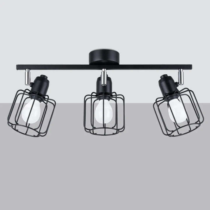 Luminaire plafonnier beluci 3 noir style loft avec trois lampes cage ajustables collection beluci