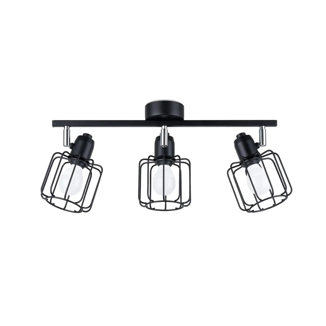 Luminaire plafonnier beluci 3 noir avec trois lampes cage ajustables style loft collection beluci appliques murales