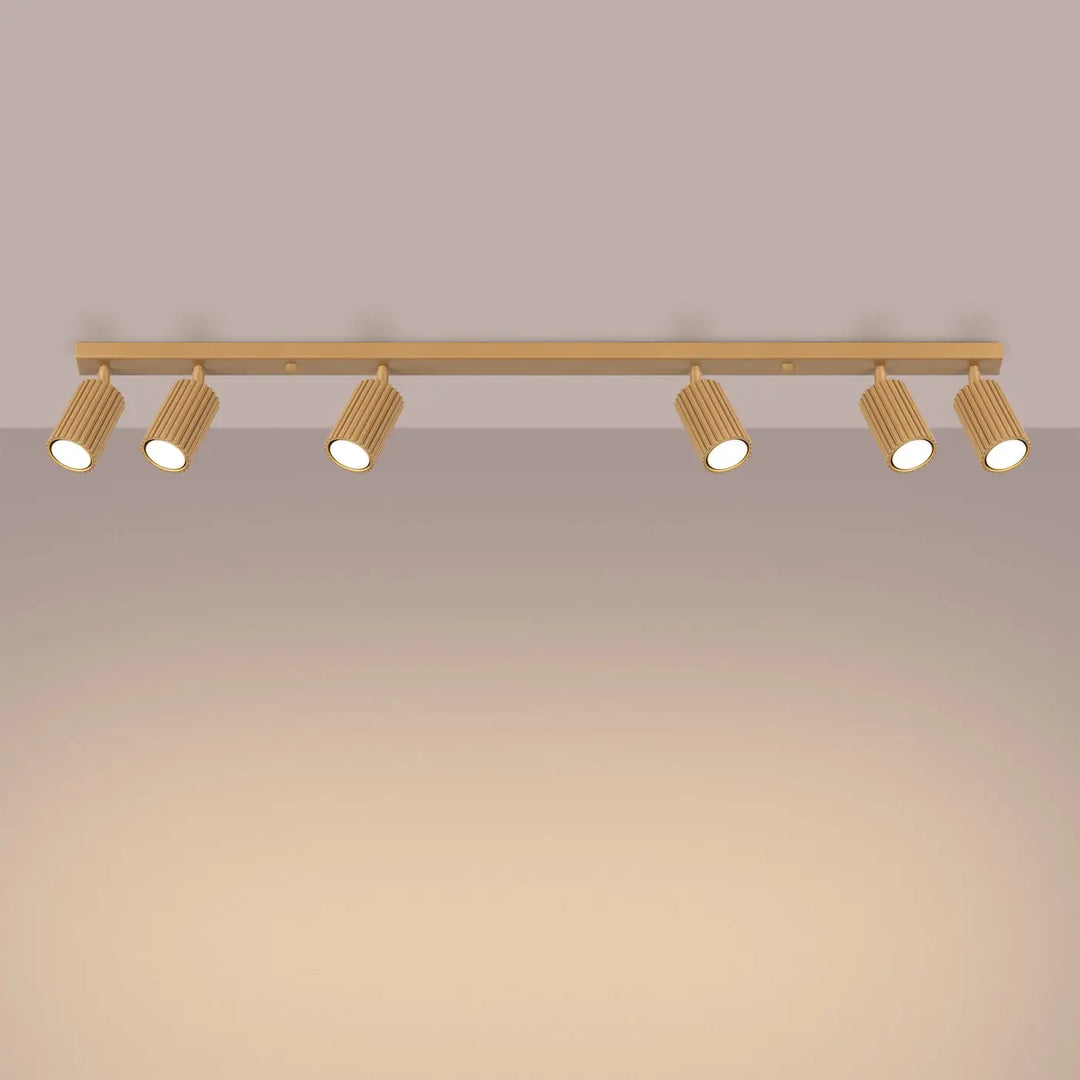 Luminaire plafonnier karbon allie or avec six ampoules gu10 interchangeables et design minimaliste en métal doré