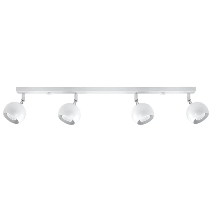 Plafonnier oculare blanc avec quatre globes en verre dépoli sur barre métallique pour éclairez précisément design original