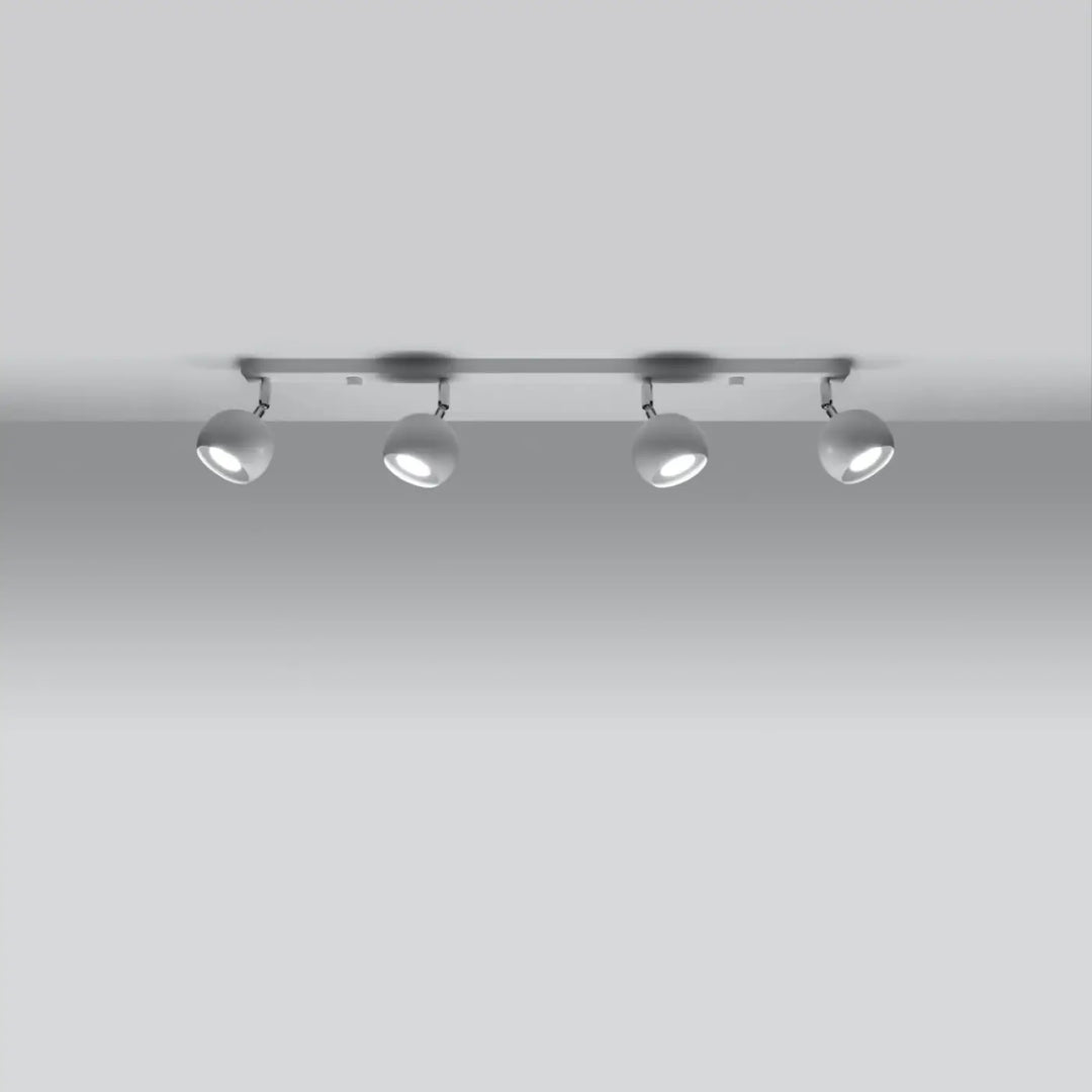 Plafonnier oculare 4l blanc avec quatre spots réglables en métal argenté pour éclairez précisément avec un design original