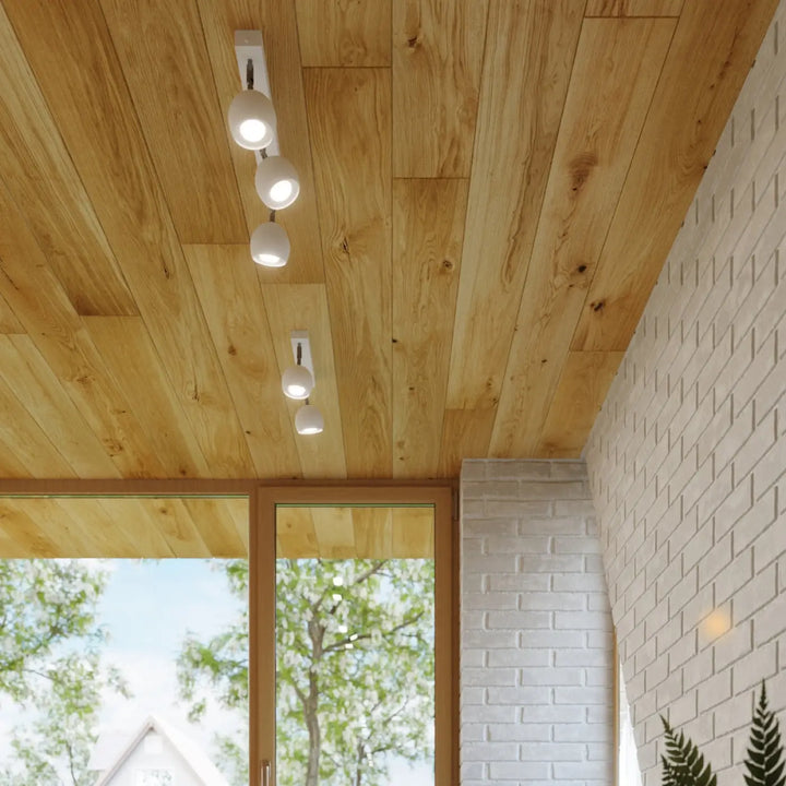 Plafonnier oculare 4l blanc avec led sphériques montées sur plafond en bois pour éclairez précisément avec design original