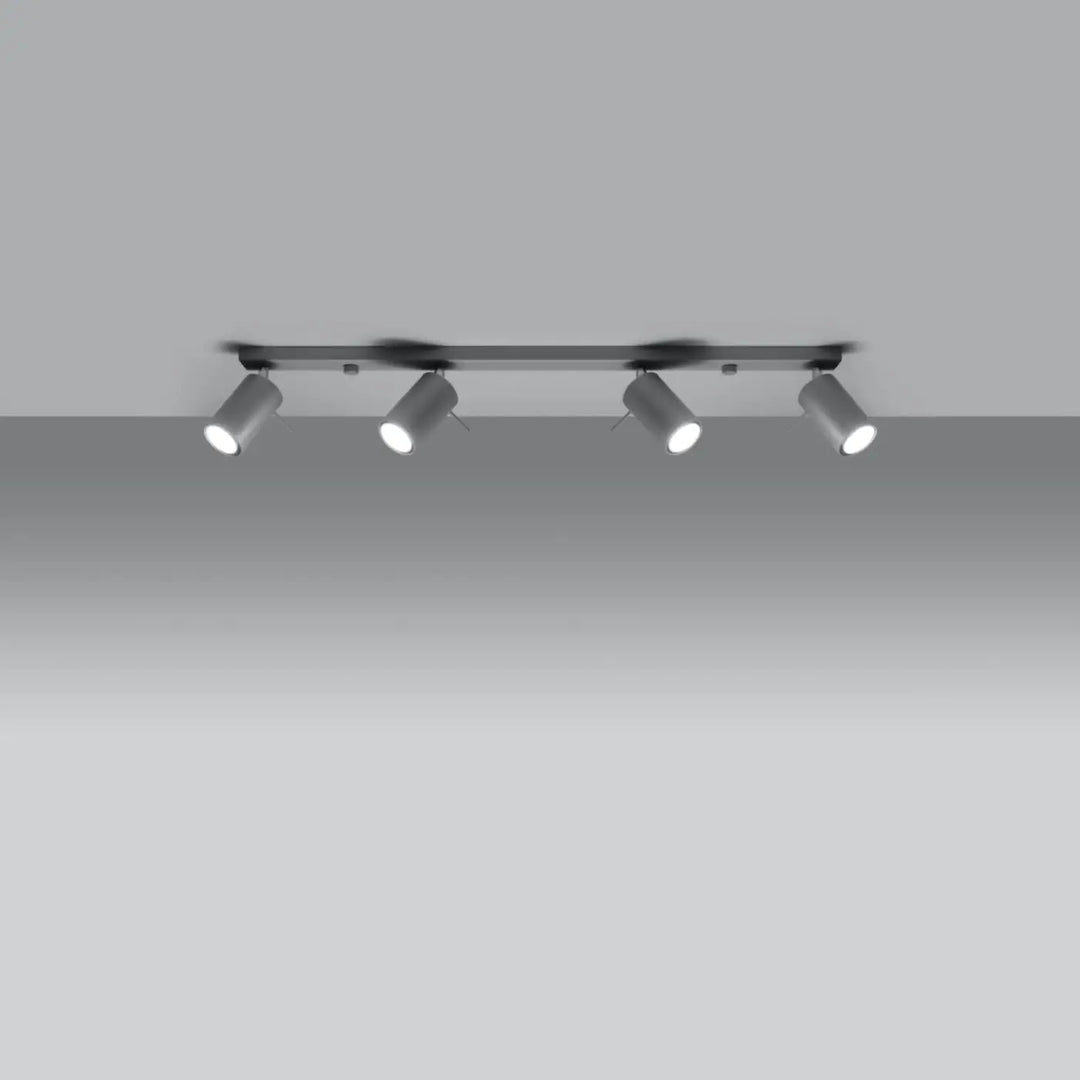 Luminaire plafonnier ring 4l gris avec quatre spotlights argentés à bras réglables pour demi-obscurité chaleureuse
