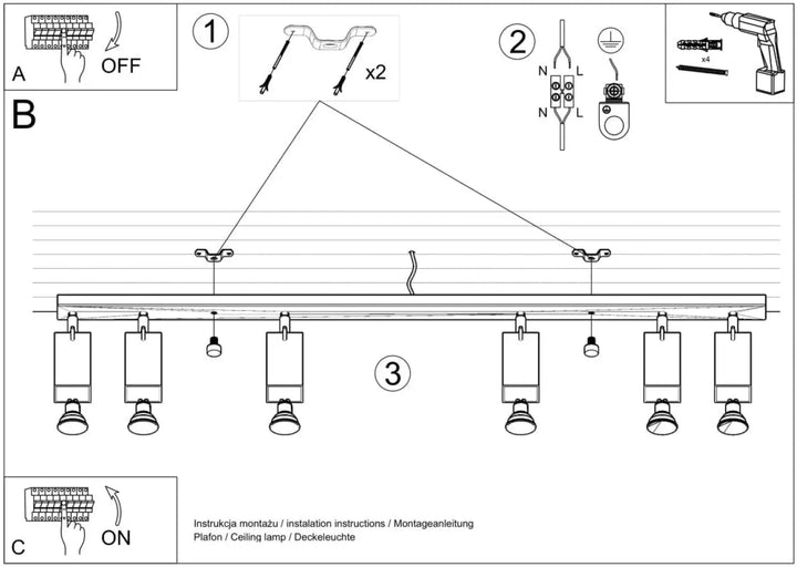 Luminaire plafonnier ring 4l gris avec bras réglables et spots orientables pour demi-obscurité chaleureuse