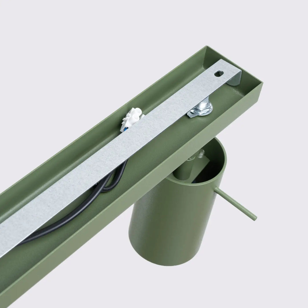 Luminaire plafonnier ring 4l en vert olive avec lampe ring métallique et éclairage flexible cylindrique rectangulaire