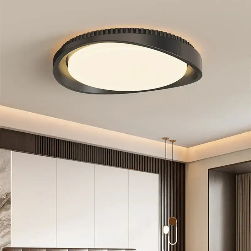 Luminaire plafonnier rond effet bois marron au design naturel